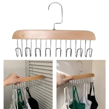 Multifunctional Wooden Hanger with Metal Hooks (Pack of 2).