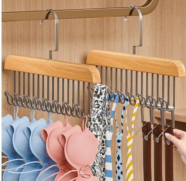 Multifunctional Wooden Hanger with Metal Hooks (Pack of 2).