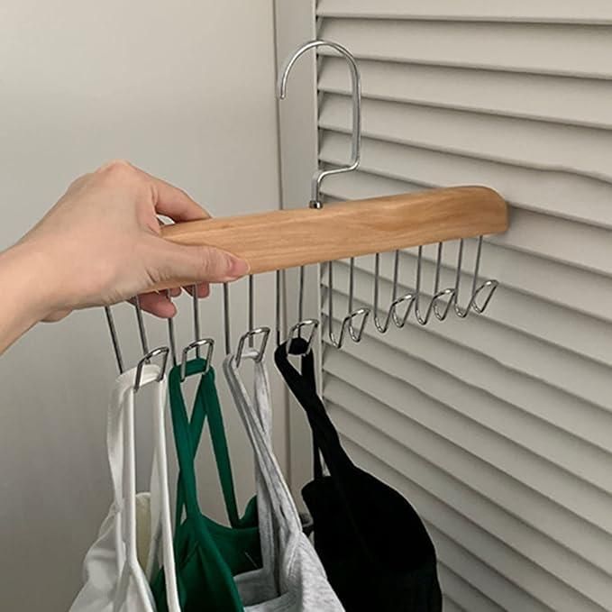 Multifunctional Wooden Hanger with Metal Hooks (Pack of 2).