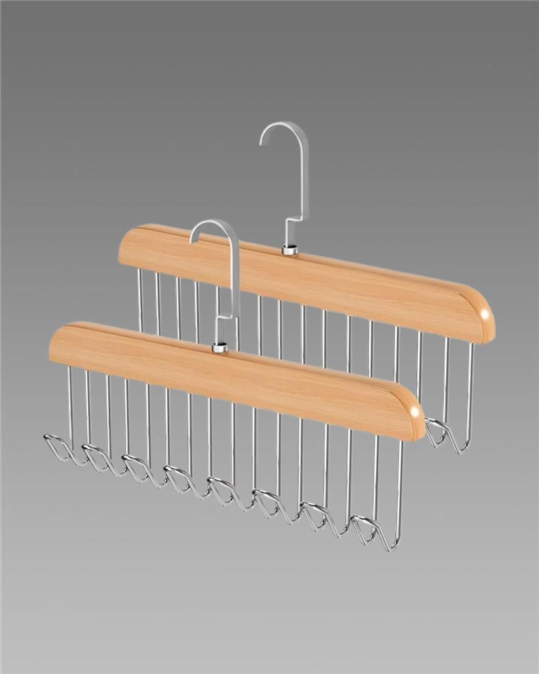 Multifunctional Wooden Hanger with Metal Hooks (Pack of 2).